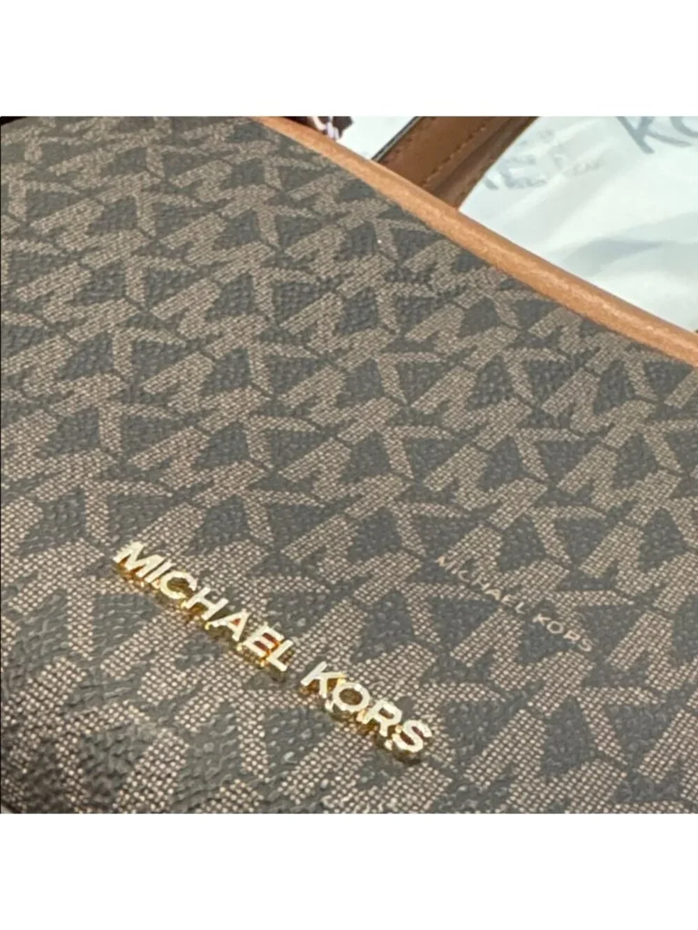 Michael Kors Bag Jet Set Signature Brown Leather Satchel Crossbody